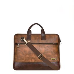LOREM Unisex Tan & Brown Textured Faux Leather 10L Laptop Bag-54