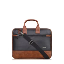LOREM Unisex Black & Tan Textured Laptop Bag-0