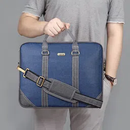 LOREM Unisex Blue & Grey Textured Laptop Bag-image-85