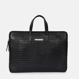 Bagsy Malone Unisex Black Crocodile Textured Laptop Bag-13