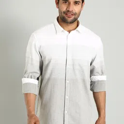 Indian Terrain Chiseled Spread Collar Skinny Fit Horizontal Stripes Cotton Casual Shirt-image-22