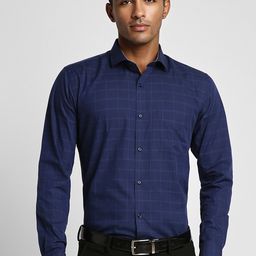 Peter England Slim Fit Grid Tattersall Checks Formal Shirt-picture-30