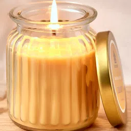 Home Centre Yellow Lemon Grass Scented Ribbed Jar Candle-3