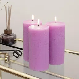 Aromatic Fables 3 Pcs Purple Lemongrass Fragrance Rustic Pillar Candles-image-68