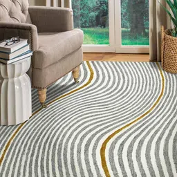 saraswatii global White & Grey Printed Rectangular Carpet image 1