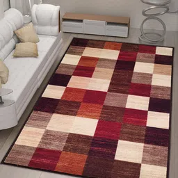 Athom Living Trendz Brown & Beige Checks Anti-Skid Rectangular Carpet-image-88