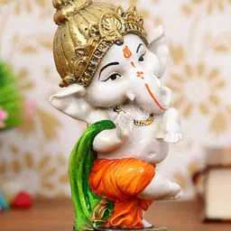 eCraftIndia White & Orange Handcrafted Lord Ganesha Dancing Avatar idol-image-75