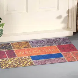 Gallery99 Blue & Orange-Colored Abstract Laser Cut Rectangular Doormats-3