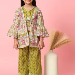 Readiprint Fashions Girls Ethnic Printed Gotta Patti Cotton Kurta With Trousers & Jacket-image-36
