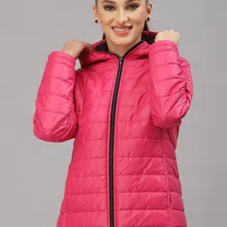JUMP USA Women Pink Lightweight Longline Puffer Jacket-21