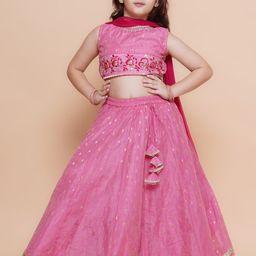 Bitiya by Bhama Girls Embroidered Ready to Wear Lehenga & Blouse With Dupatta-image-49