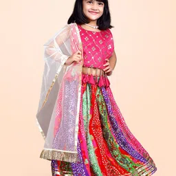 BAESD Girls Bandhani Printed Mirror Work Ready to Wear Lehenga & Blouse With Dupatta-picture-16