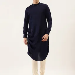 Manyavar Men Navy Blue Solid Kurta-image-52