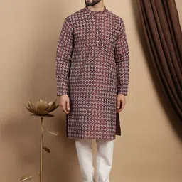 Anouk Geometric Printed Mandarin Collar Regular Straight Kurta With Churidar-picture-12