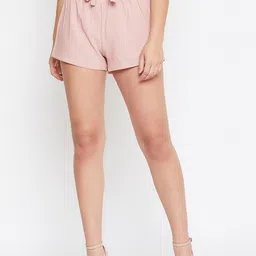 Camey Women Peach-Coloured Striped Regular Fit Shorts-image-80