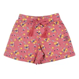 PLUM TREE Girls Orange Floral Printed Mid-Rise Regular Shorts-image-7