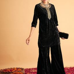 Shae by SASSAFRAS Ethnic Motifs Embroidered Regular Kurta with Palazzos-37