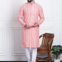 SOJANYA Ethnic Motifs Embroidered Band Collar Kurta with Churidar-picture-11