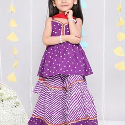 KID1 Girls Bandhani Printed Gotta Patti Pure Cotton Kurti With Sharara & Dupatta-picture-17
