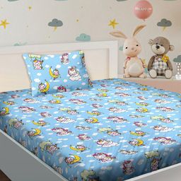 BELLA CASA Kids Kingdom Blue Printed 180 TC Cotton Single Bedsheet & 1 Pillow Cover-image-76