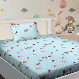 BELLA CASA Blue & White Graphic 180 TC Cotton Single Bedsheet with 1 Pillow Covers-picture-16