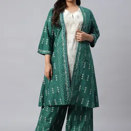 W Women White Floral Printed Kurta with Palazzos & Jacket-picture-23
