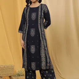 W Ethnic Motifs Printed Round Neck Straight Kurta with Palazzo-picture-22