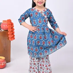 Maaikid Girls Floral Printed Angrakha Pure Cotton Kurta With Sharara-image-56