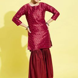 VASTRAMAY Girls Maroon Kurta with Sharara-image-32