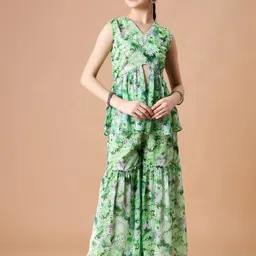Cherry & Jerry Girls Dyed High Slit Sequinned Kurti with Sharara-image-52