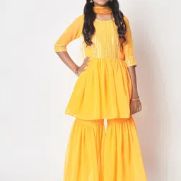 studio rasa Girls Embroidered Kurti with Sharara & With Dupatta-image-91