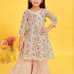 Maaikid Girls Ethnic Motifs Printed Regular Gotta Patti Pure Cotton Kurta with Sharara-image-73