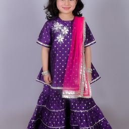 LIL DRAMA Girls Floral Embroidered Regular Kurta with Sharara & With Dupatta-image-59
