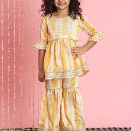 Readiprint Fashions Girls Dyed Empire Gotta Patti Kurti With Sharara-image-53