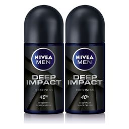 Nivea Men Set Of 2 Deep Impact 48Hr Freshness Deodorant Roll-On 50ml Each - Black Carbon-37