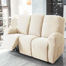 HOKIPO Beige 8 Pieces Jacquard 3 Seater Recliner Sofa Cover-picture-9