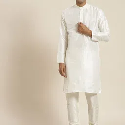 SOJANYA Men Off White Solid Jacquard Kurta-picture-28