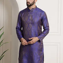 SOJANYA Men Blue & Gold-Toned Jacquard Kurta-image-85