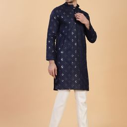 Shiv Leela Men Geometric Thread Work Jacquard Kurta-26