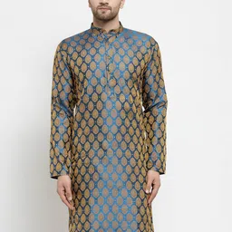 Jompers Band Collar Ethnic Motifs Woven Design Jacquard Kurta-image-16