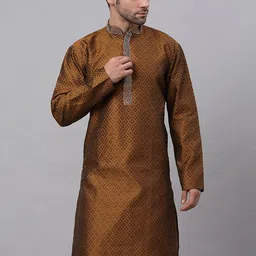 Jompers Men Brown Ethnic Motifs Jacquard Kurta-50