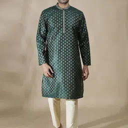 FILORI Ethnic Motifs Woven Design Mandarin Collar Jacquard Straight Kurta-picture-36