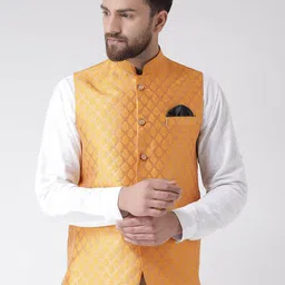 Hangup Men Woven Design Nehru Jacket-33
