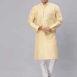 NEUDIS Men Beige Thread Work Grandeur & Majestic Artwork Jacquard Pathani Kurta-18