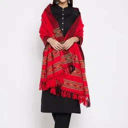 VERO AMORE Women Red & Black Woven-Design Kullu Jacquard Shawl-picture-50