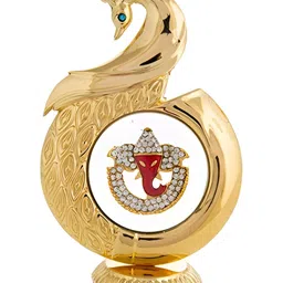 INTERNATIONAL GIFT Gold Toned Peacock Shape Ganesh Hindu God Car Dashboard Statue-image-75