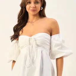 DRAPE AND DAZZLE Strapless Puff Sleeve Cotton Bardot Top-picture-6