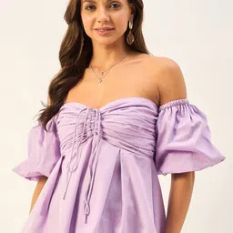 DRAPE AND DAZZLE Strapless Sort Puff Sleeve Cotton Bardot Top-picture-21