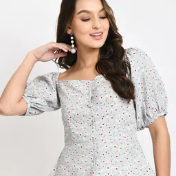 V&M Floral Print Off-Shoulder Crepe Bardot Top-image-9
