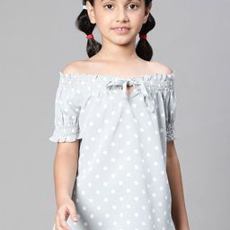 Oxolloxo Girls Polka Print Tie-Up Round Neck Top-image-79